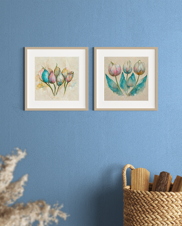 Pink and blue pastel tulips