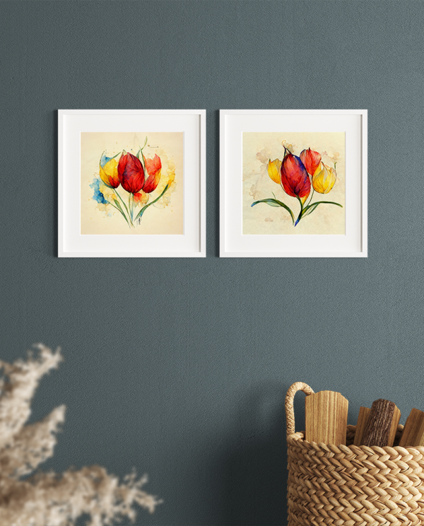 Red blue yellow tulips