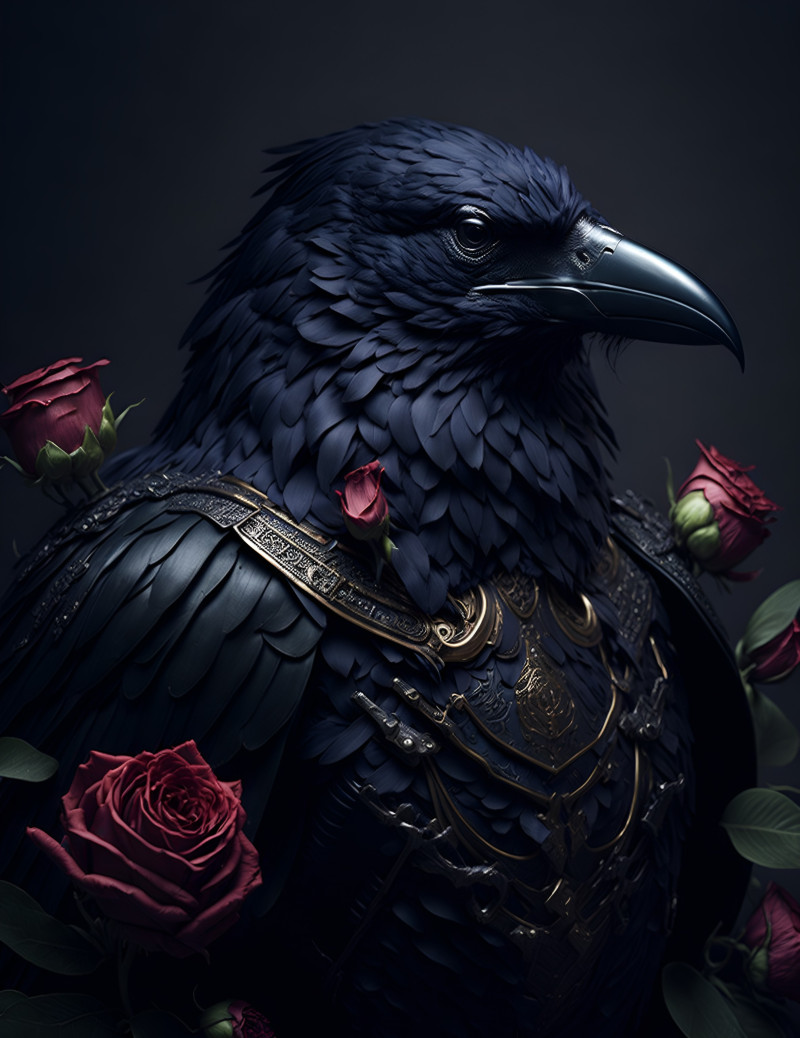 Default Insanely realistic portrait of a majestic raven in armor surr 2 01c63d7a 6d23 4eb0 9ba2 192a583960b8 1 • Raven with roses